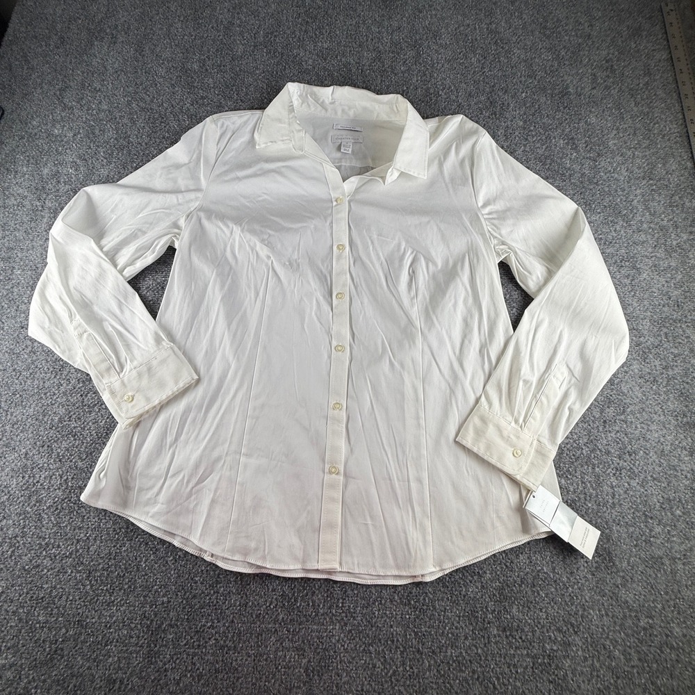 Charter Club Womens Polished Shirt Tailored Fit Button Down White 16 38576WH814